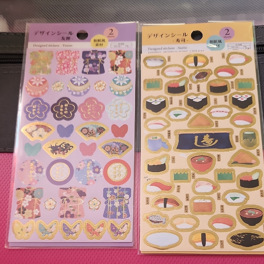 Daiso Decorative Stickers - Floral and Sushi Designs